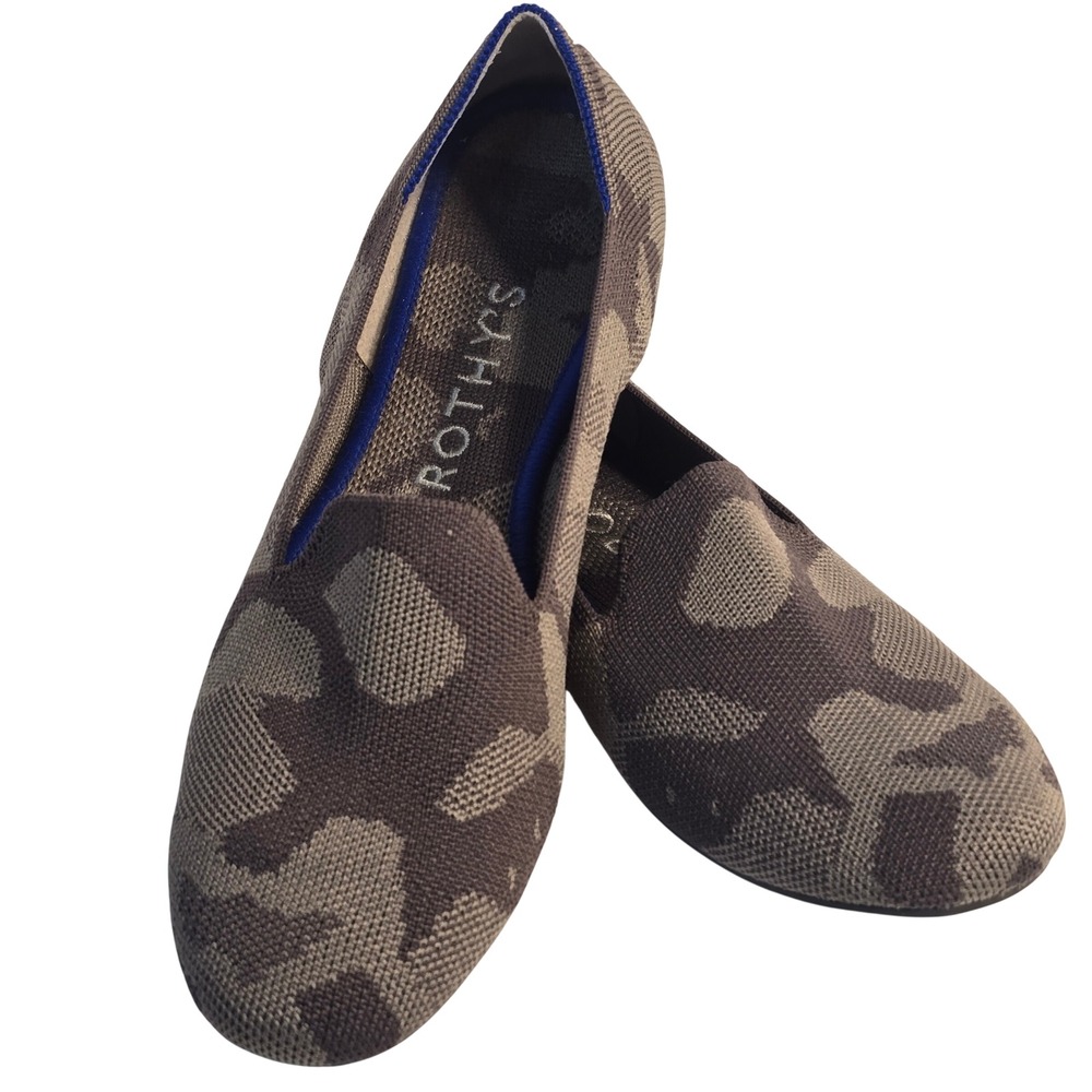 NEW Rothys The Loafer MINK Grey Camo Knit Flat Shoes Womens 9 Soft Slip On - Picture 2 of 13